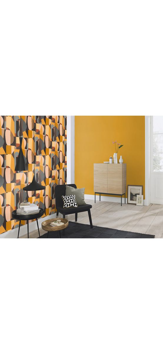 Tapet cu model geometric retro, galben, Rasch 687705
