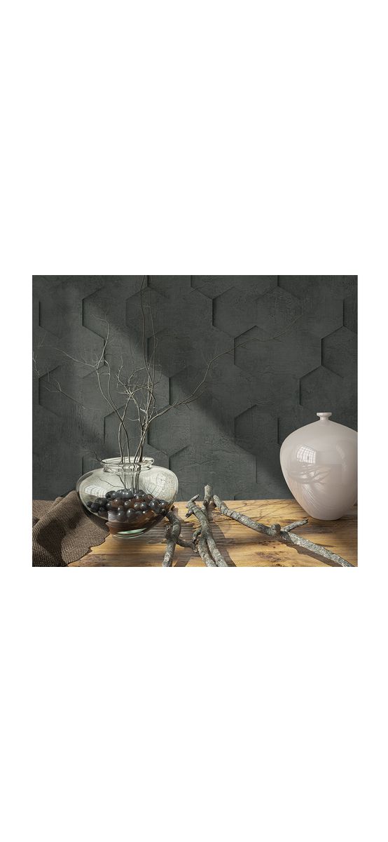 Tapet imitaţie decorativă gri închis, Marburg Kyoto 34161, vlies, rolă de 5mp