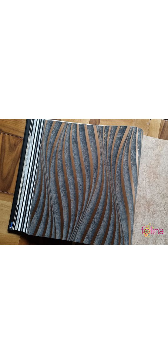 Tapet gri închis cu model dungi şerpuite bronz, Marburg City Glow 34263