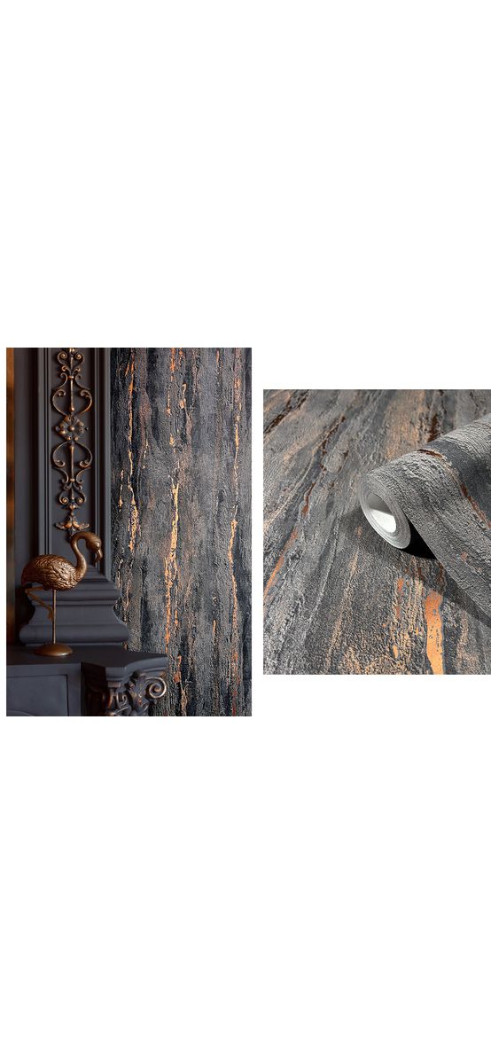 Tapet imitaţie decorativă gri închis cu detalii bronz, Marburg City Romance 35156, 0.53x10 metri