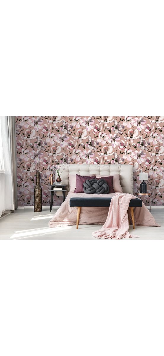 Tapet floral bej cu magnolii, Marburg Kyoto 47465, vlies, rolă de 5mp