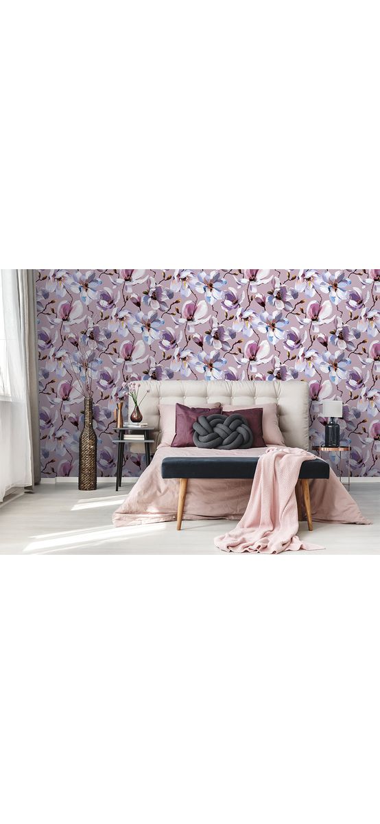 Tapet floral lila cu magnolii, Marburg Kyoto 47463, vlies, rolă de 5mp