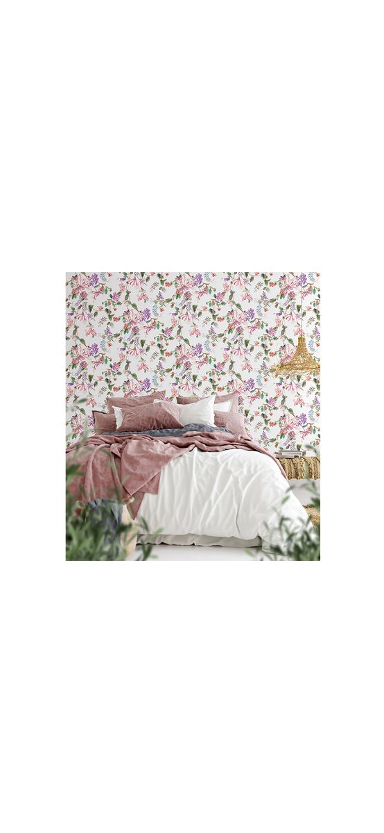 Tapet alb cu model floral colorat, Marburg Kyoto 47456, vlies, rolă de 5 mp