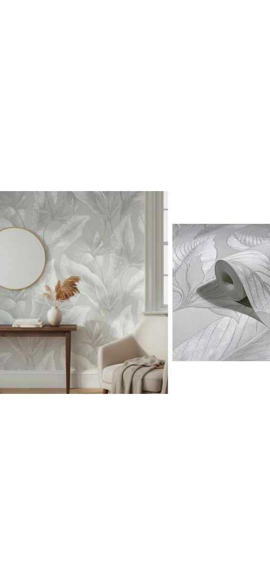 Tapet premium Marburg Whisper 36463 - gri deschis cu frunze tropicale