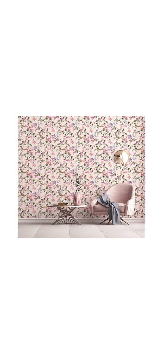 Tapet roz pal cu model floral colorat, Marburg Kyoto 47457, vlies, rolă de 5 mp