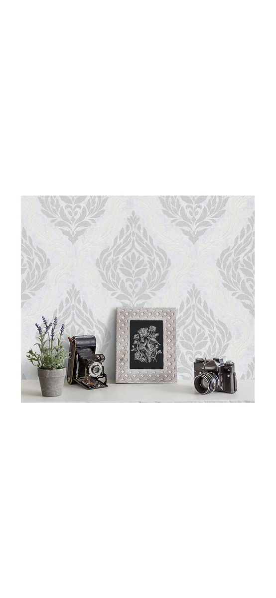 Tapet clasic, Carat 1006031, alb cu model argintiu
