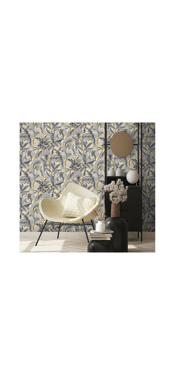 Tapet floral gri pe fundal bej, Erismann Elle decoration 1020215