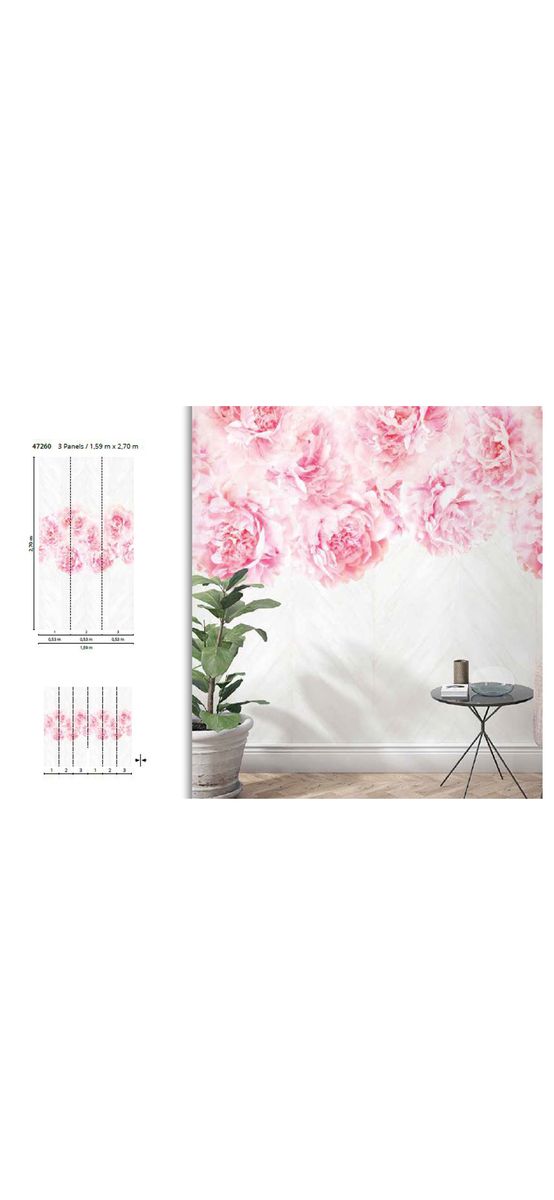Fototapet floral roz, Marburg 47260, pe suport vlies, 159x270 cm
