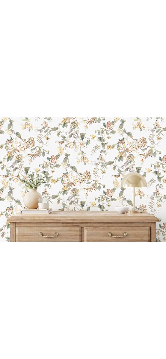 Tapet alb cu model floral verde pastel, Marburg Kyoto 47455, vlies, rolă de 5 mp