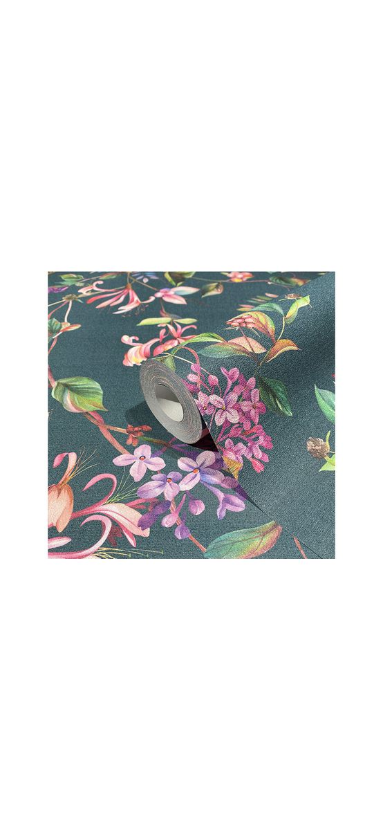Tapet verde cu model floral colorat, Marburg Kyoto 47454, vlies, rolă de 5 mp