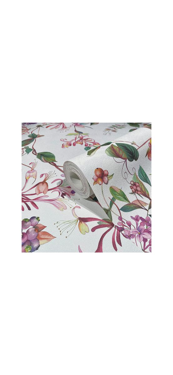 Tapet alb cu model floral colorat, Marburg Kyoto 47456, vlies, rolă de 5 mp
