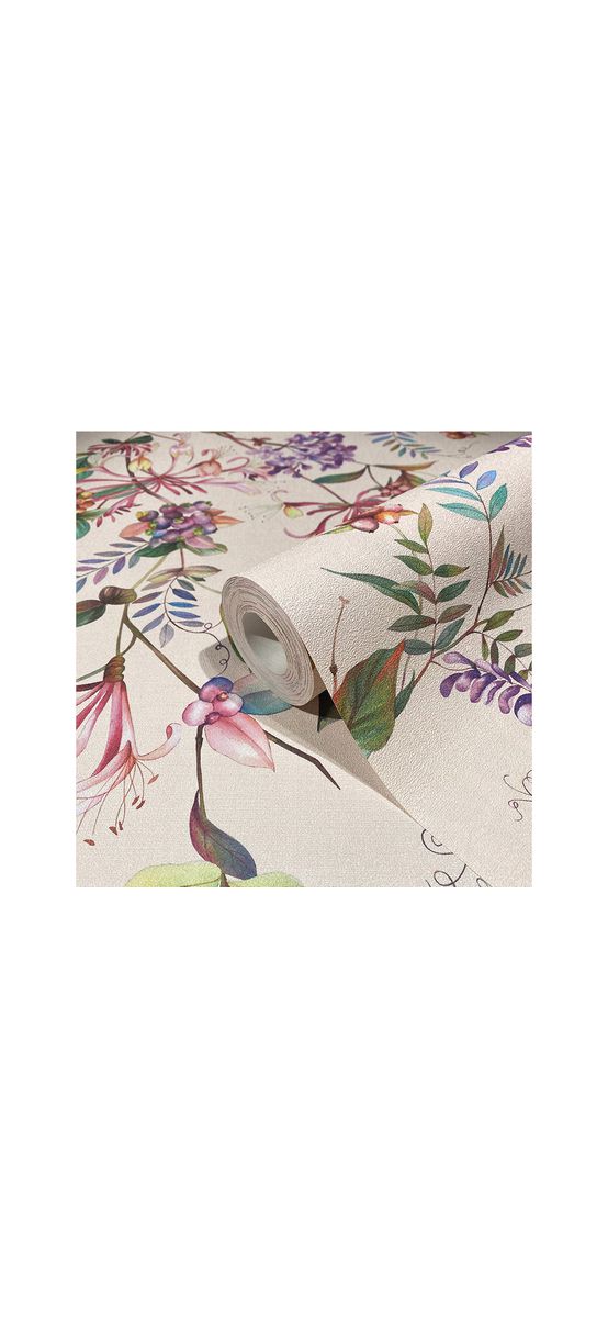 Tapet roz pal cu model floral colorat, Marburg Kyoto 47457, vlies, rolă de 5 mp
