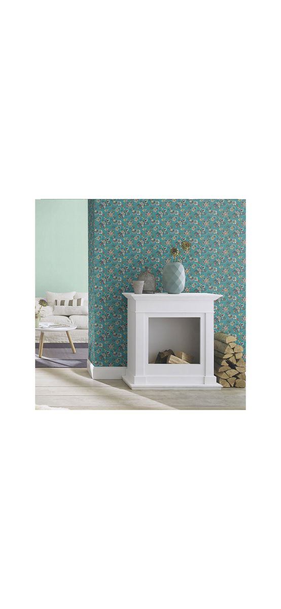 Tapet turcoaz cu model floral, Rasch 466713