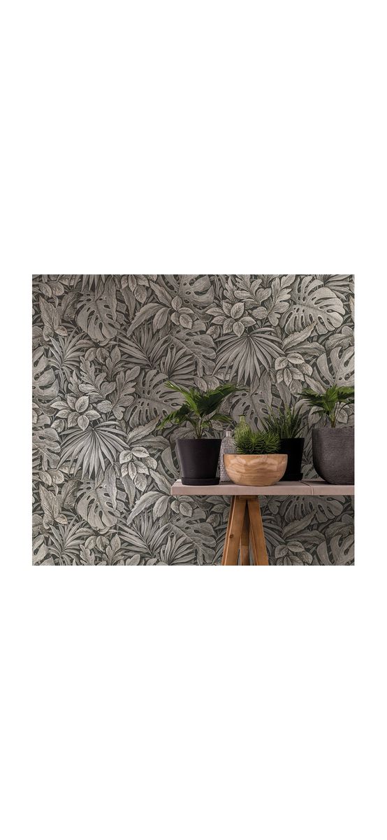 Tapet cu model frunze gri închis, Marburg Botanica 33305