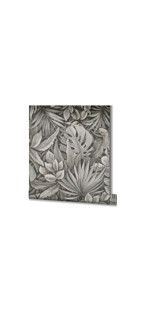 Tapet cu model frunze gri închis, Marburg Botanica 33305