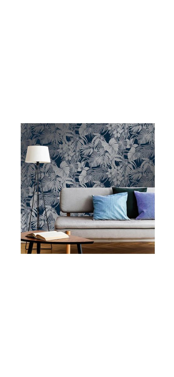 Tapet albastru cu model floral gri, Grandeco A51301