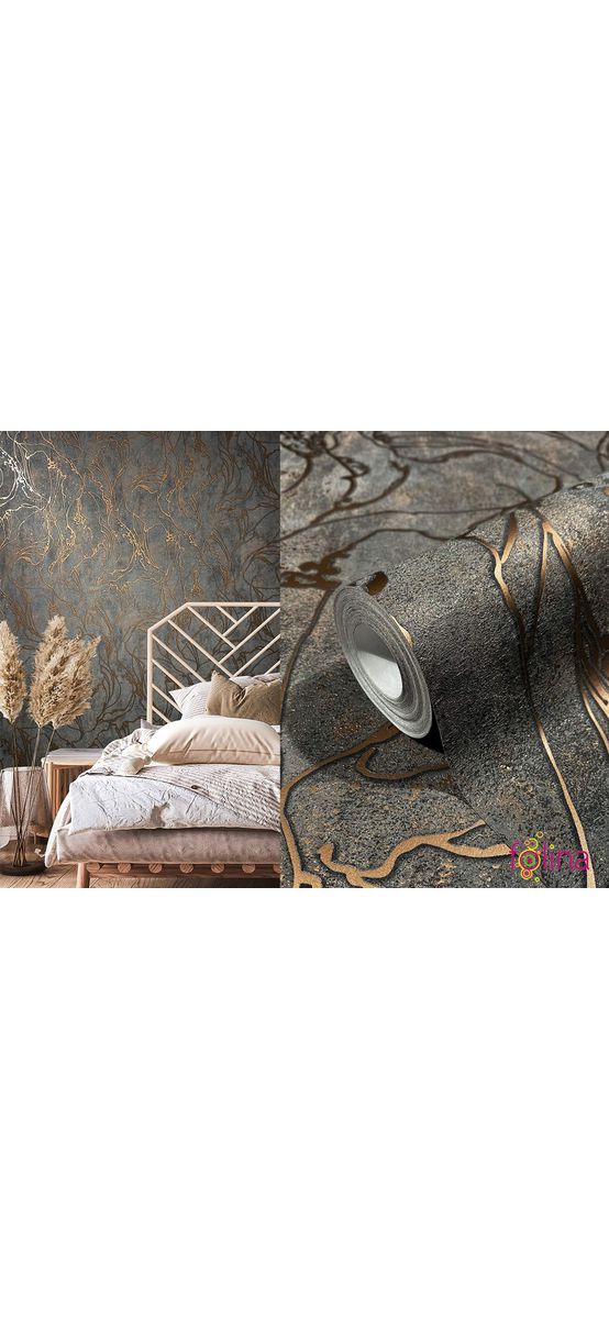 Tapet gri închis cu model abstract bronz, Marburg City Glow 34256