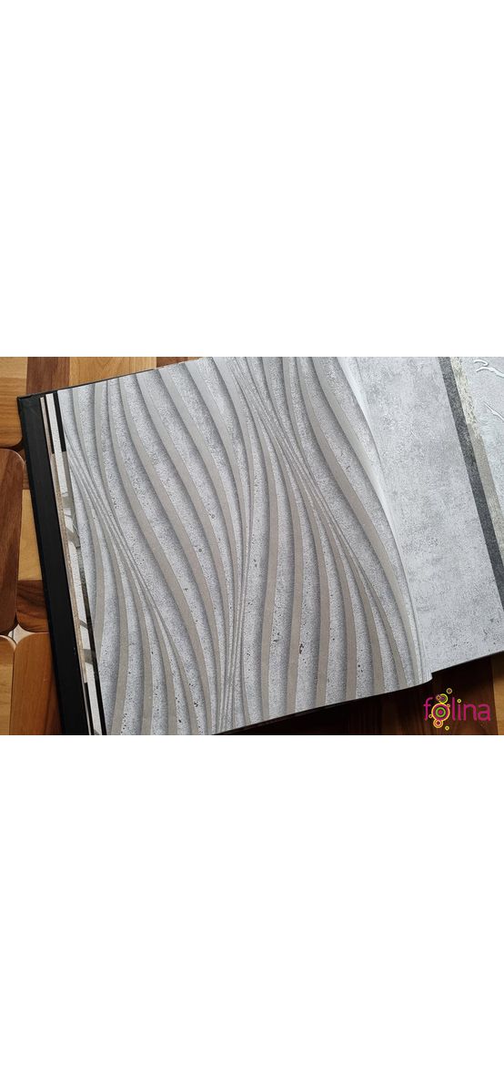 Tapet gri cu model dungi şerpuite argintii, Marburg City Glow 34261