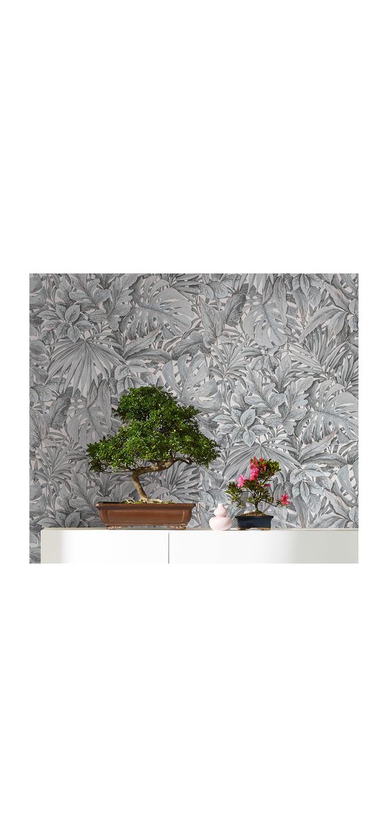 Tapet cu model frunze gri, Marburg Botanica 33306