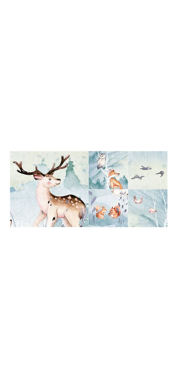 Fototapet cameră copii, Komar Animal Sleepover, peisaj cu animalele pădurii, 350x280 cm