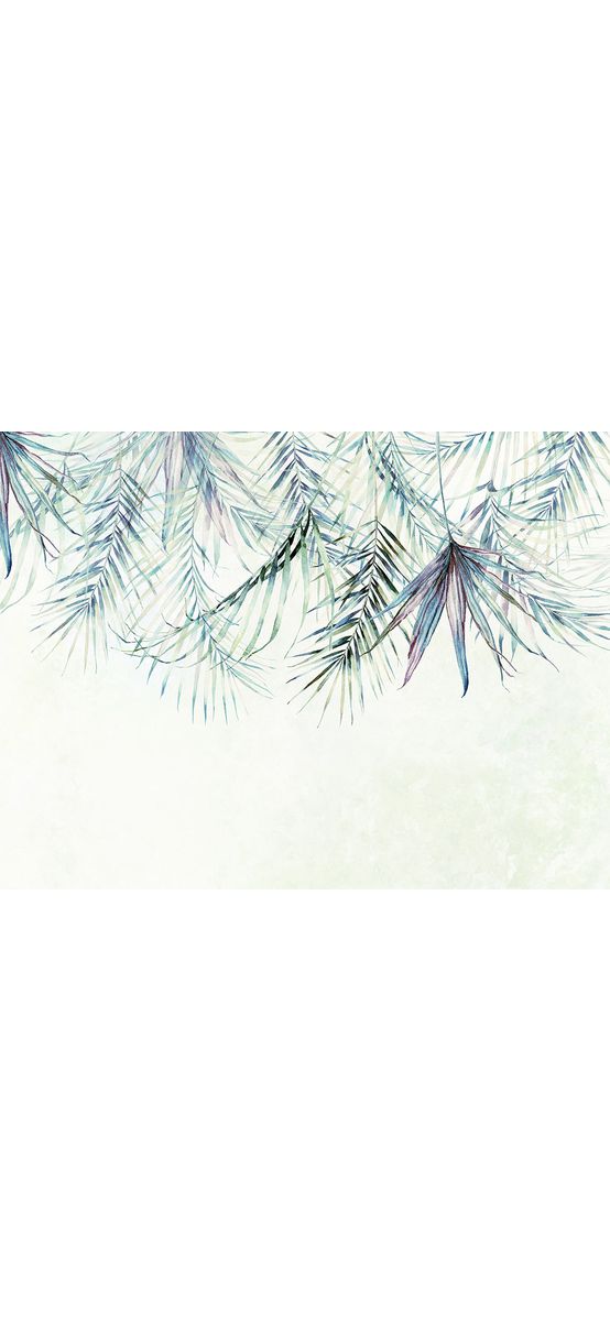 Fototapet alb cu frunze tropicale, Komar Palm Spring, 350x250 cm, vlies lavabil, adeziv inclus