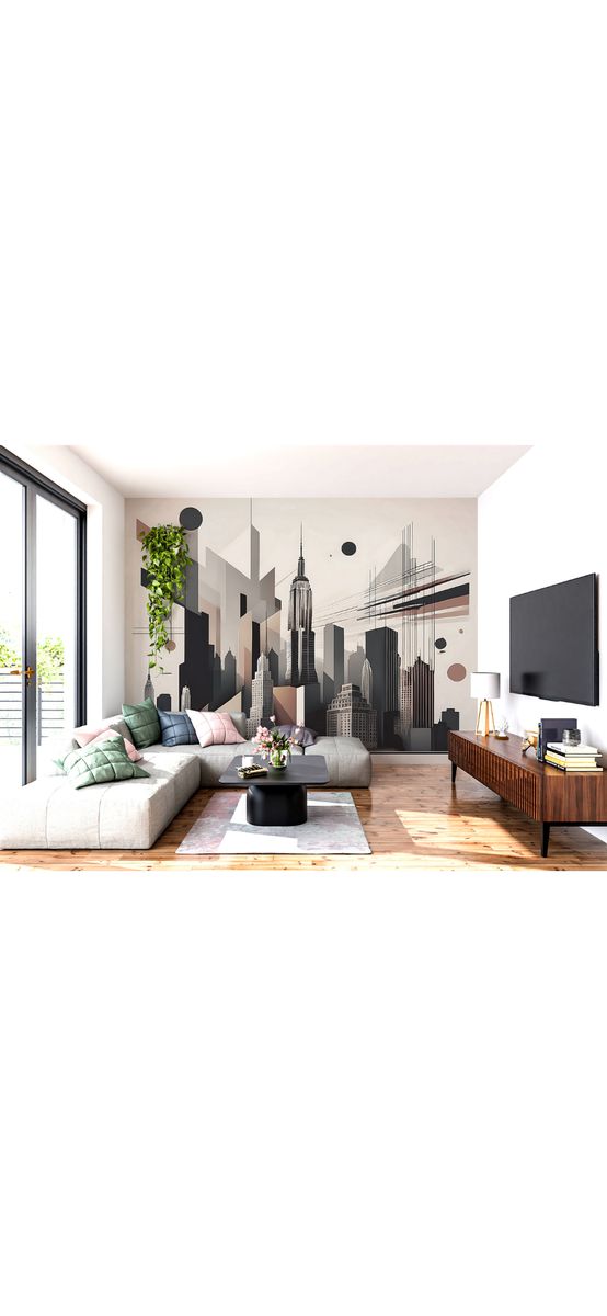 Fototapet peisaj urban, New York Cityscape, design grafic în nuanțe de maro, 416x254 cm