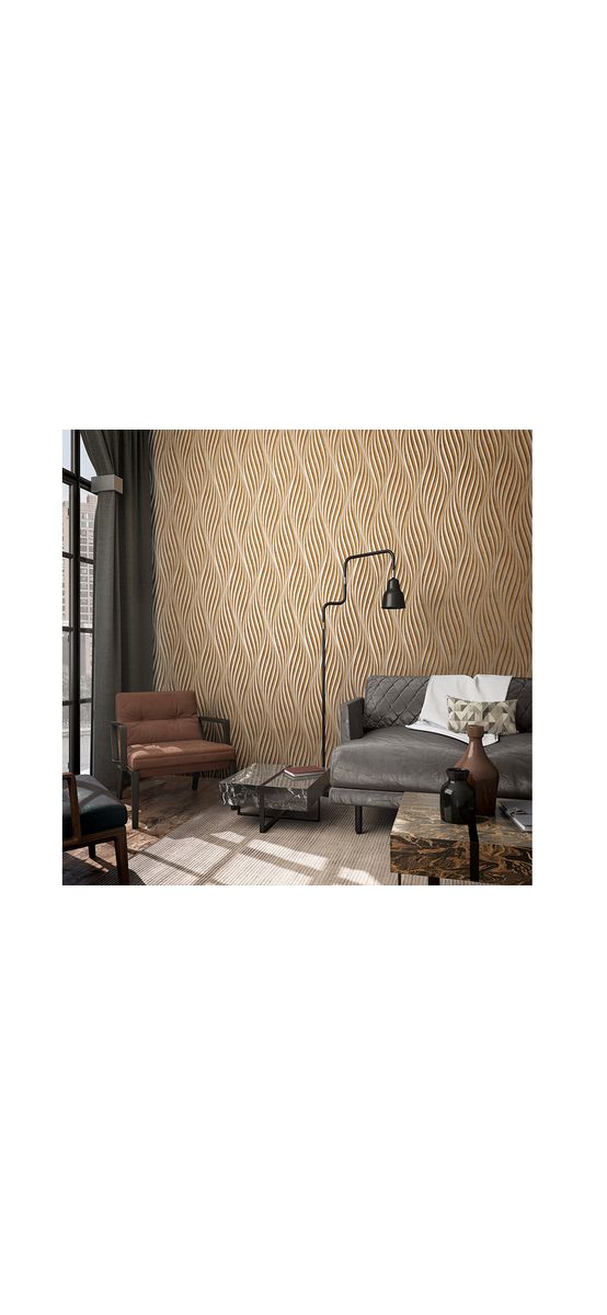 Tapet maro deschis cu model dungi şerpuite argintii, Marburg City Glow 34262