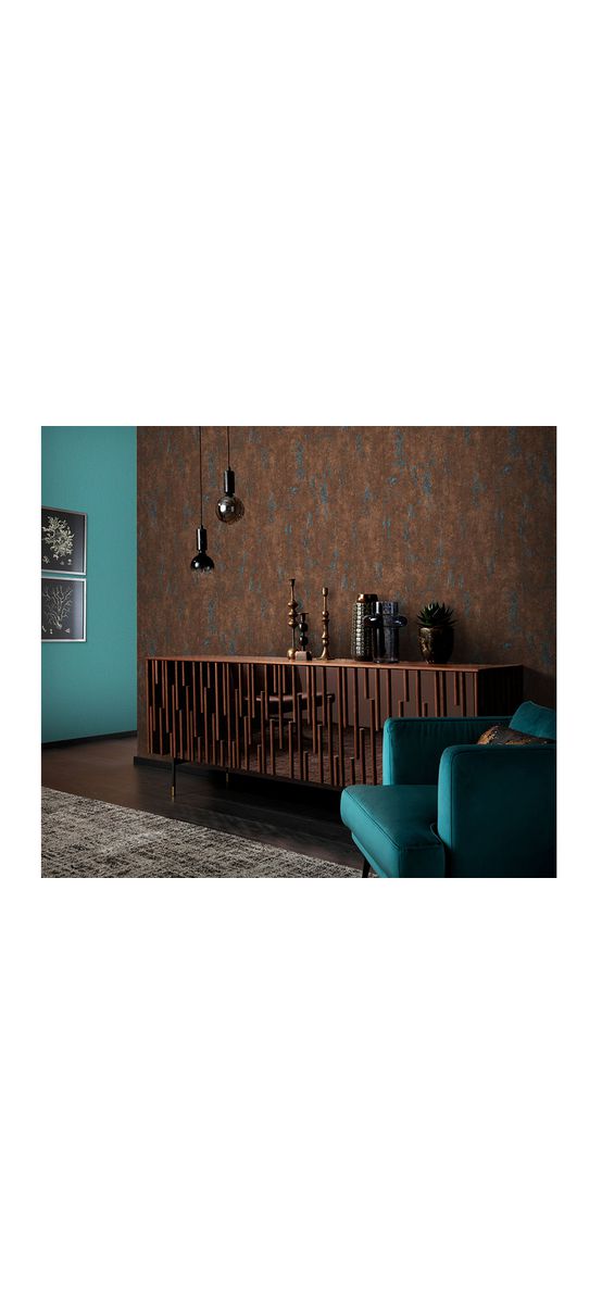 Tapet imitaţie decorativă maro cu detalii turcoaz, Erismann GMK4 1037519, vlies extralavabil