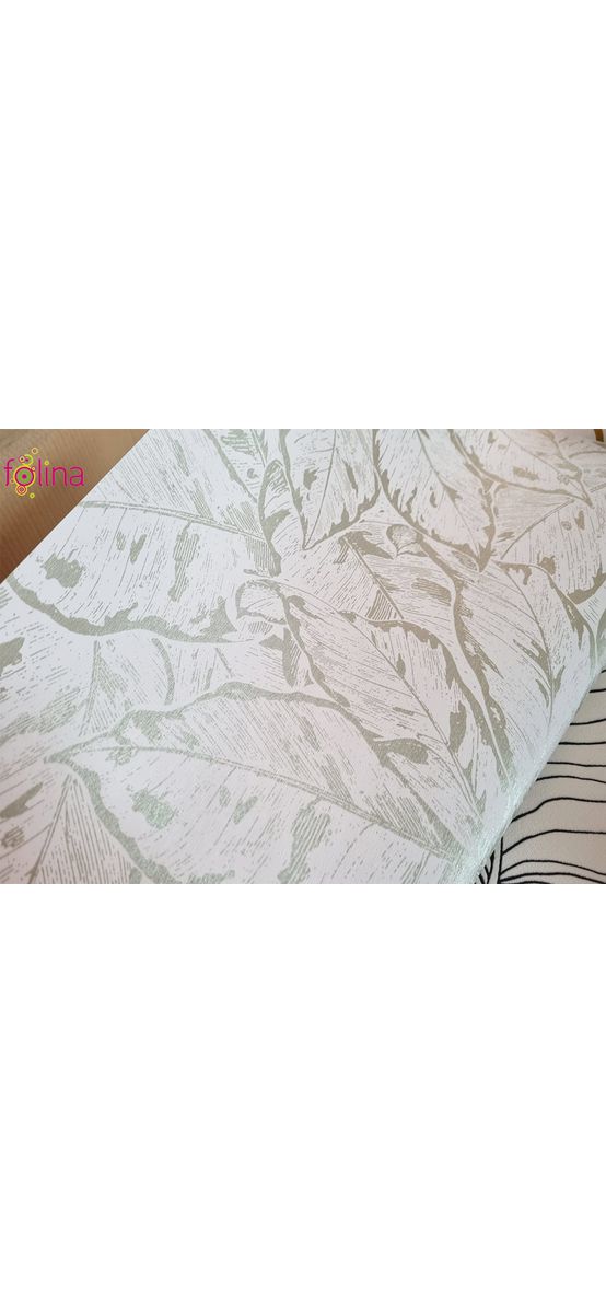 Tapet alb cu model frunze, aspect sidefat, Grandeco JF3903