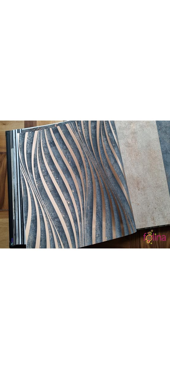 Tapet gri închis cu model dungi şerpuite bronz, Marburg City Glow 34263