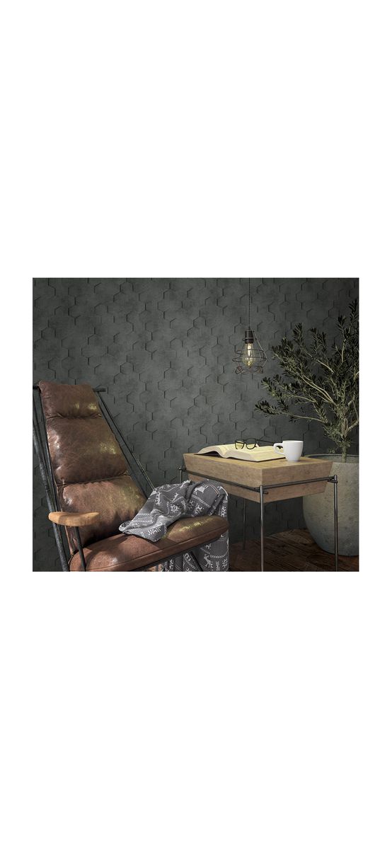 Tapet imitaţie decorativă gri închis, Marburg Kyoto 34161, vlies, rolă de 5mp