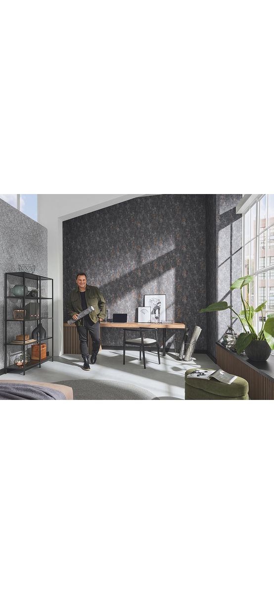 Tapet imitaţie decorativă gri închis, Erismann GMK4 1037547, vlies extralavabil