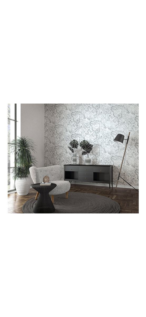Tapet cu model frunze gri deschis, Marburg Botanica 33308