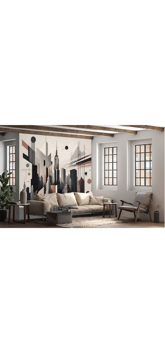 Fototapet peisaj urban, New York Cityscape, design grafic în nuanțe de maro, 416x254 cm