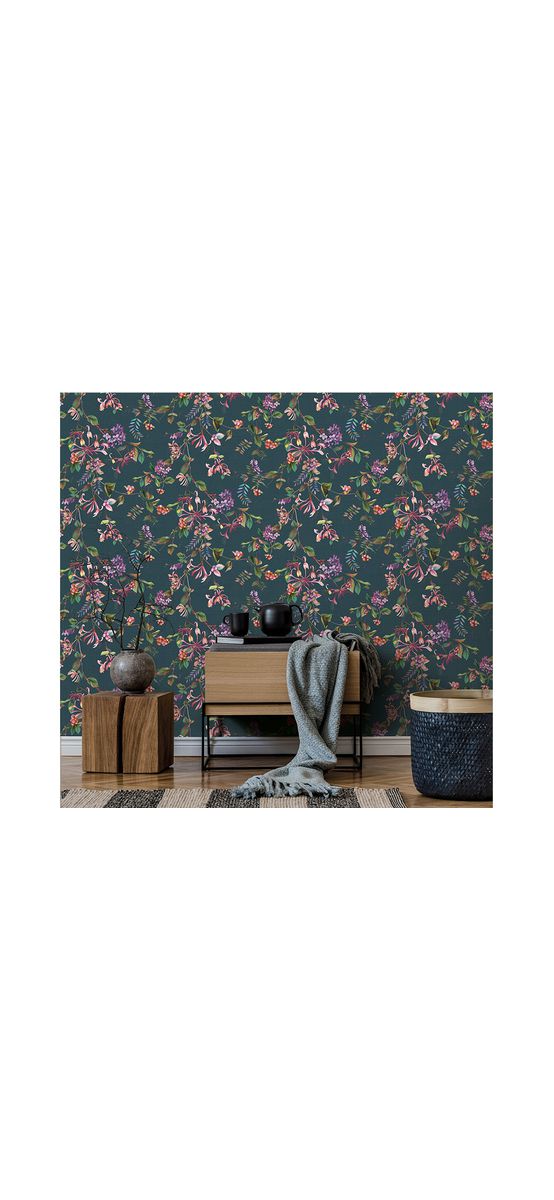 Tapet verde cu model floral colorat, Marburg Kyoto 47454, vlies, rolă de 5 mp
