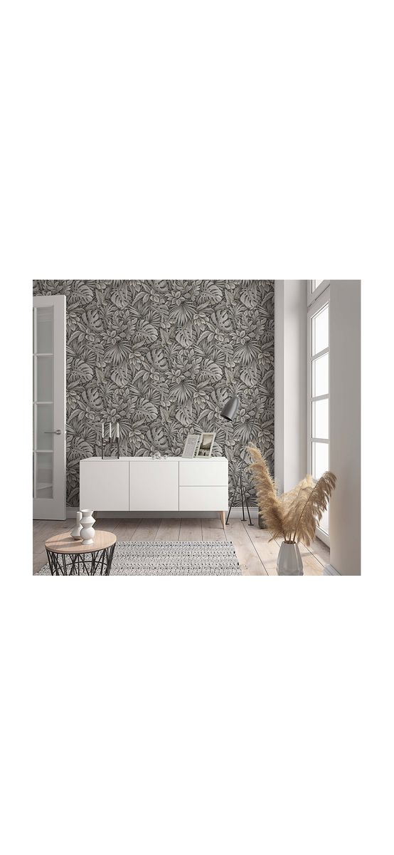 Tapet cu model frunze gri închis, Marburg Botanica 33305
