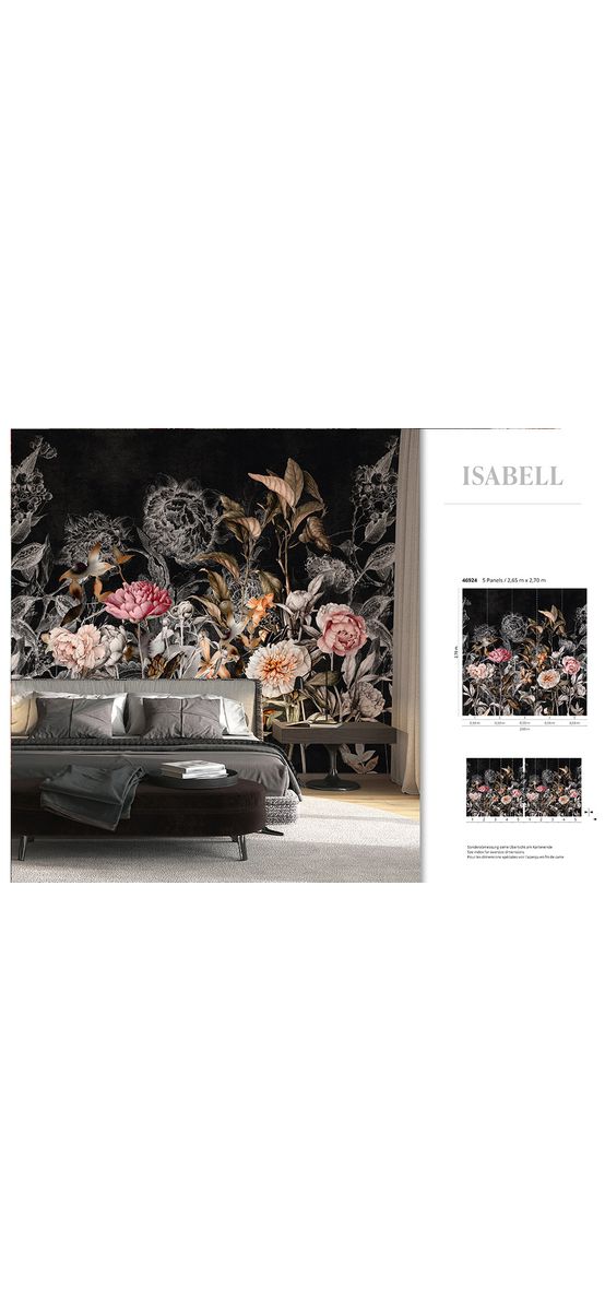 Fototapet floral, Marburg Isabell Black 46924, 265x270 cm
