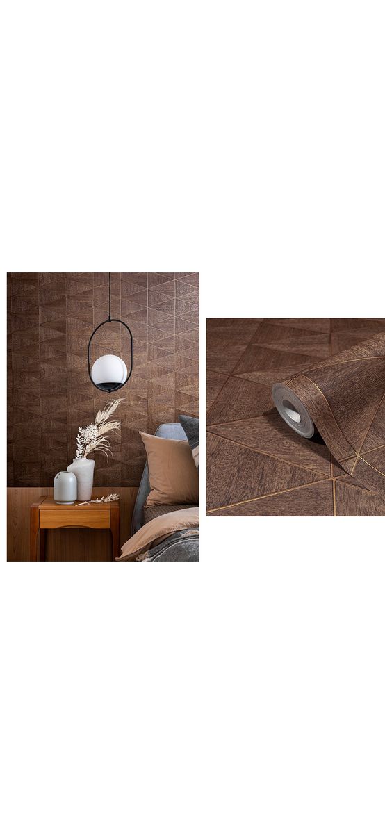Tapet cu model geometric şi textură lemn, Marburg Travertino 33361, vlies extralavabil