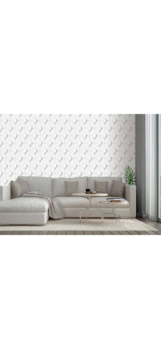 Tapet modern alb, Ugepa, model geometric cu linii argintii, Galactik L61400
