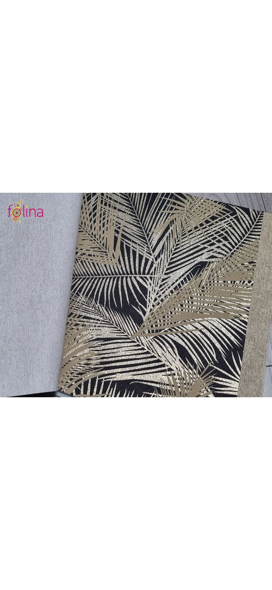 Tapet modern negru cu frunze aurii, Ugepa Eden J98202