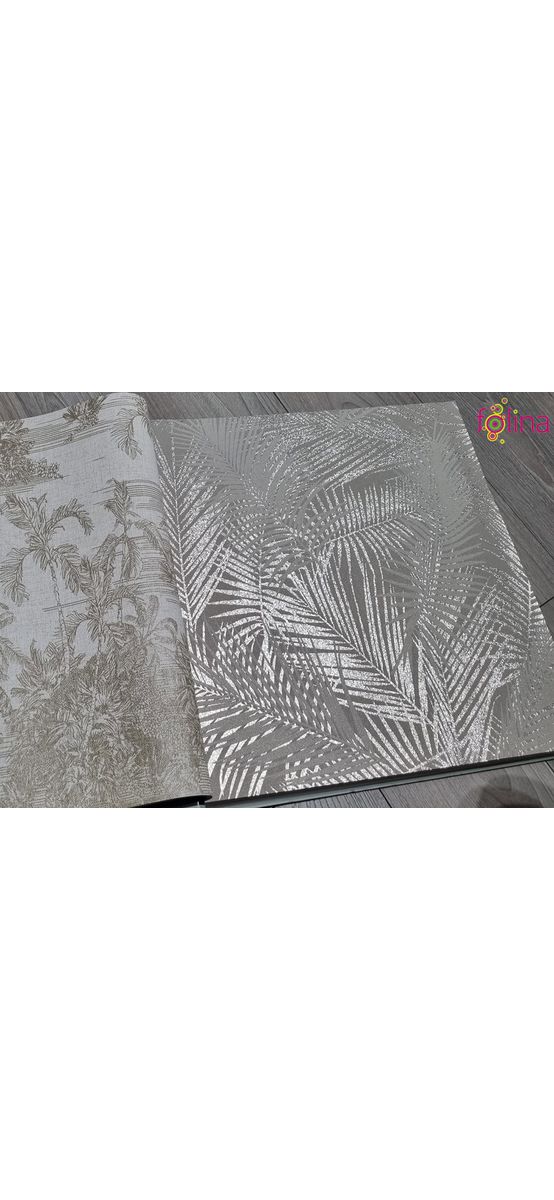 Tapet modern cu frunze gri şi accente metalice, Ugepa Eden J98207