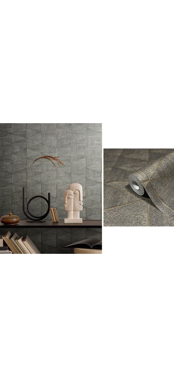 Tapet cu model geometric şi textură lemn, Marburg Travertino 33355, vlies extralavabil