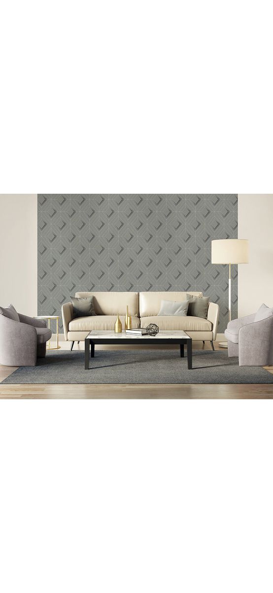 Tapet modern gri, Ugepa, model geometric cu linii argintii, Galactik L61409