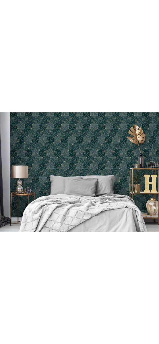 Tapet modern verde, Ugepa, cu model geometric auriu, Galactik L94901