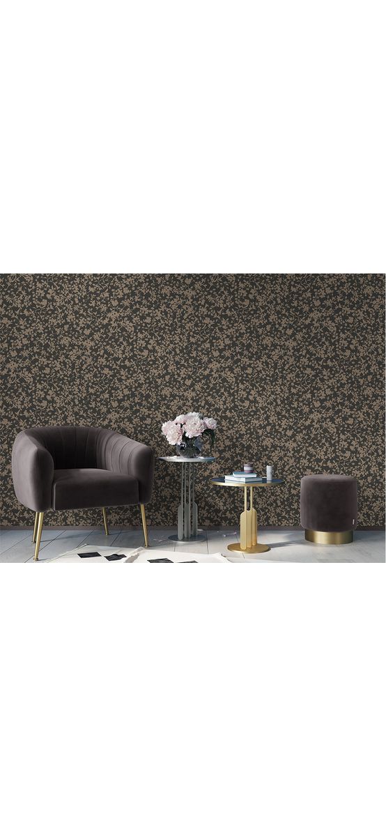 Tapet negru cu model floral auriu, Ugepa Adele M52409