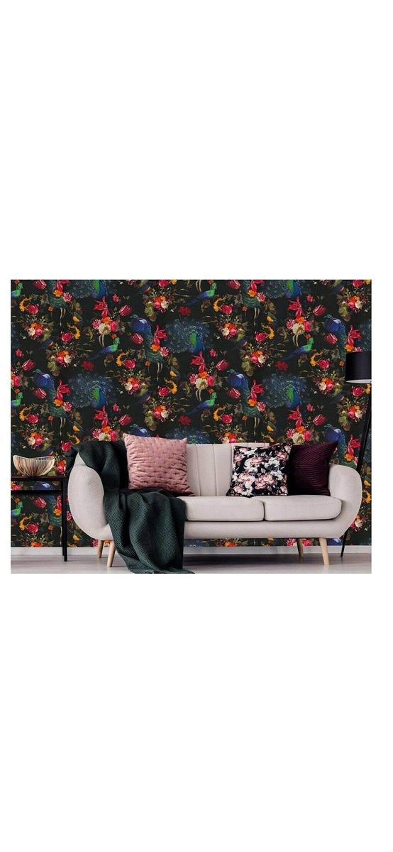 Tapet floral, Erismann, negru cu motive colorate, Profi Selection 637115