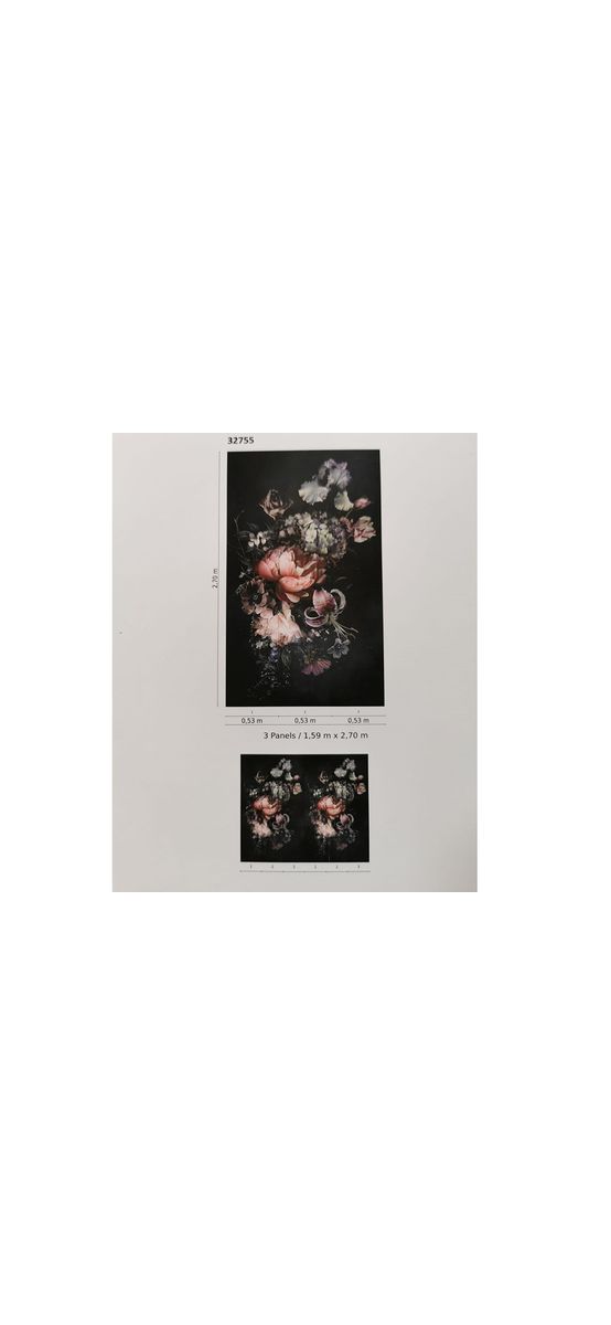Tapet negru cu flori, Marburg, New Spirit 32755, 159x270 cm