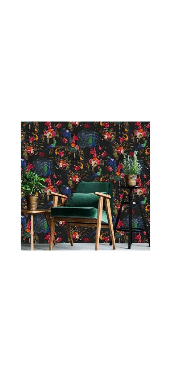 Tapet floral, Erismann, negru cu motive colorate, Profi Selection 637115