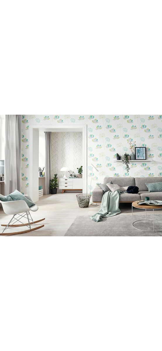 Tapet modern, Erismann, flori stilizate turcoaz, Novara 1011707