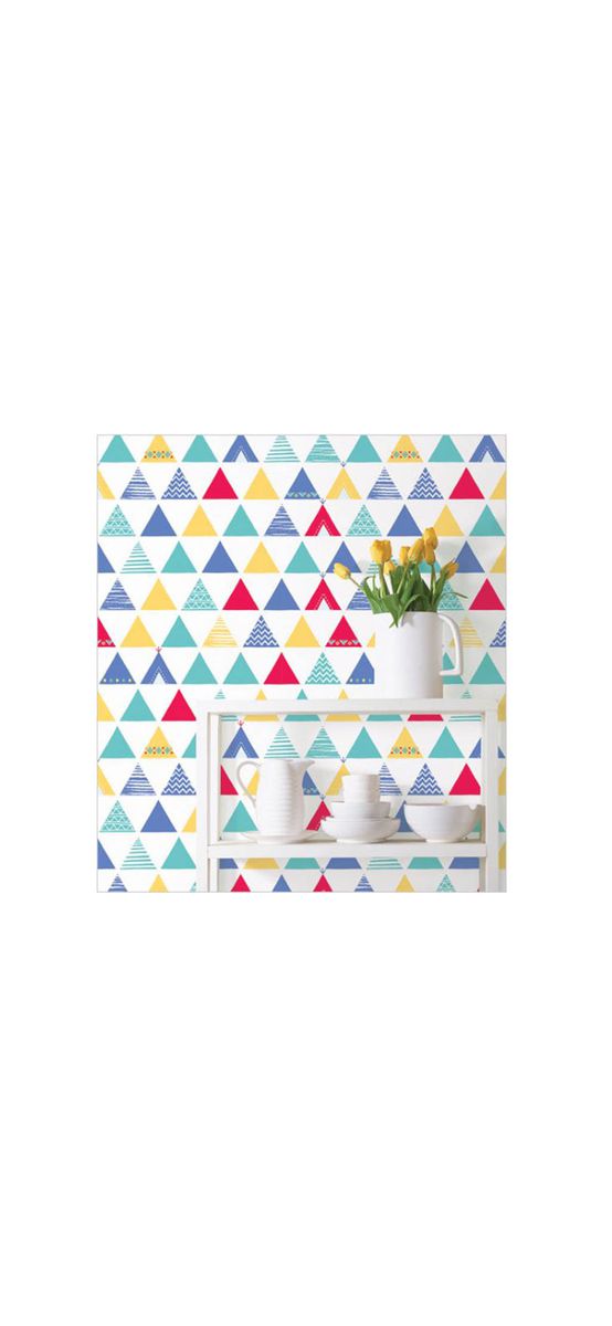 Autocolant mobilă decorativ Poly, Magicfix, imprimeu triunghiuri, multicolor, lățime 100 cm